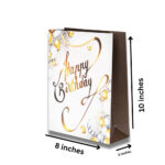 "Happy Birthday" Gift Bag – Gold & White Balloon Design