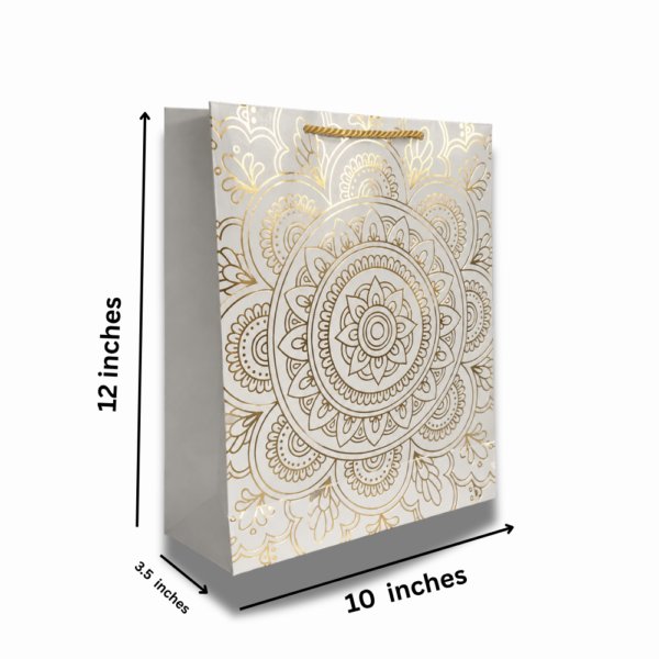 Premium Gold Foil Mandala Paper Gift Bag – 10x12x3.5 Inches | 250 GSM | Luxury Reusable Bag