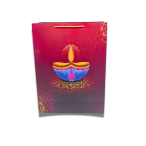 Premium Diwali Gift Bag – 250 GSM Laminated Paper Bag with Festive Diya Print & Golden Rope Handle – Ideal for Corporate & Personal Gifting