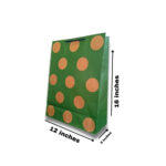 Eco-Friendly Green Polka Dot Paper Gift Bag – 120 GSM Kraft Paper, 12x16x5 Inches, Reusable Shopping Bag with Handle for Gifts, Parties, Return Favors