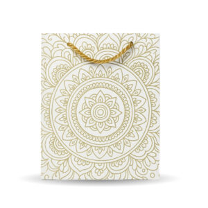 Elegant Festive Paper Gift Bag – Gold Mandala Design 8.5 x 7 x 3