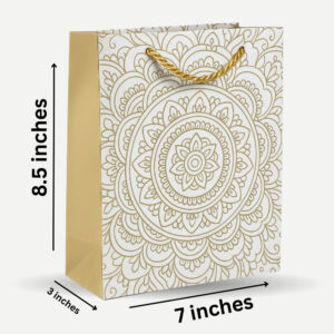 Elegant Festive Paper Gift Bag – Gold Mandala Design 8.5 x 7 x 3