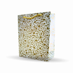Premium Gold Floral Printed Paper Gift Bag with Rope Handle (7 × 8.5 × 3 Inch)