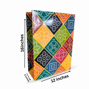 Large Ethnic Printed Paper Gift Bag with Rope Handle (12 × 16 × 5 Inch)