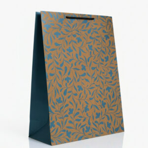 Leaf Printed Paper Brown Kraft Bag with Rope Handle (12 × 16 × 5 Inch)