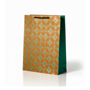 Floral Printed Paper Brown Kraft Bag with Rope Handle (12 × 16 × 5 Inch)
