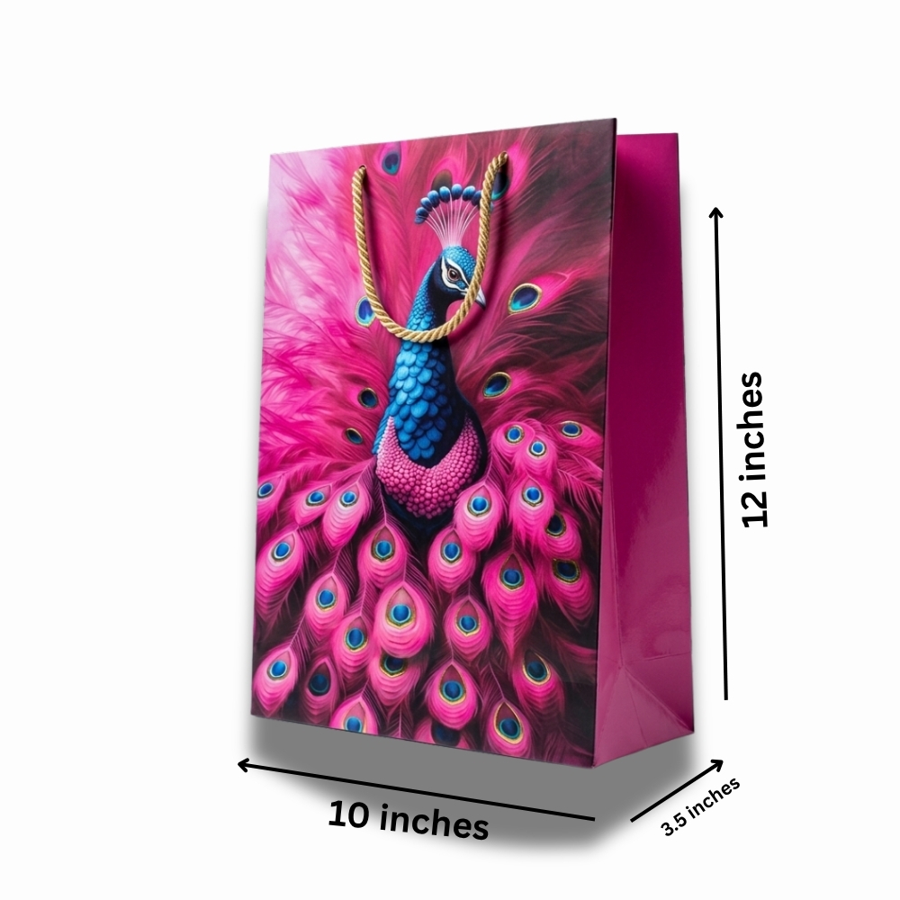 Peacock Art Card Gift Bag with Rope Handle (10 × 12 × 3.5 Inch)
