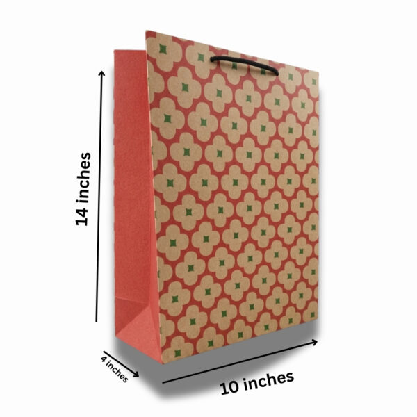 Brown Vintage Floral Kraft Paper Gift Bag with Rope Handle (10 × 14 × 4 Inch)
