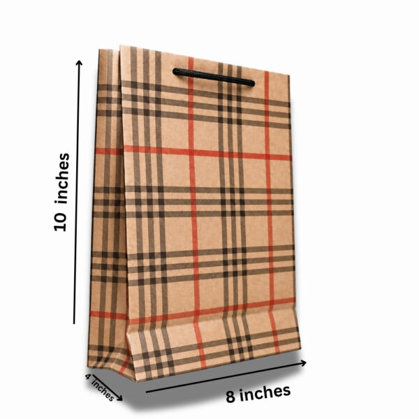 Brown Premium Checkered Kraft Paper Gift Bag (8 × 10 × 4 Inch)