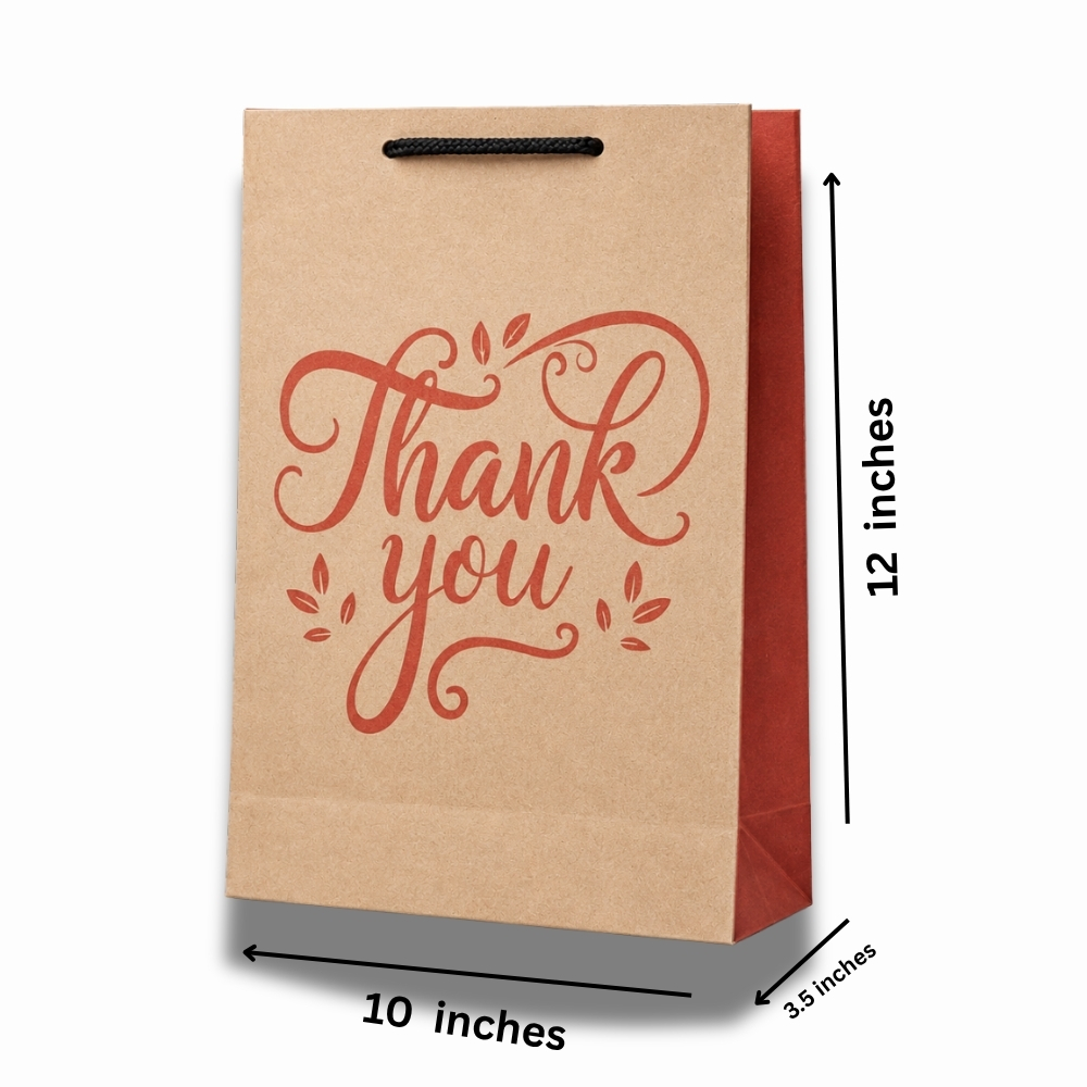 Brown Thank You Kraft Paper Bag with Rope Handle (10 × 14 × 4 Inch)