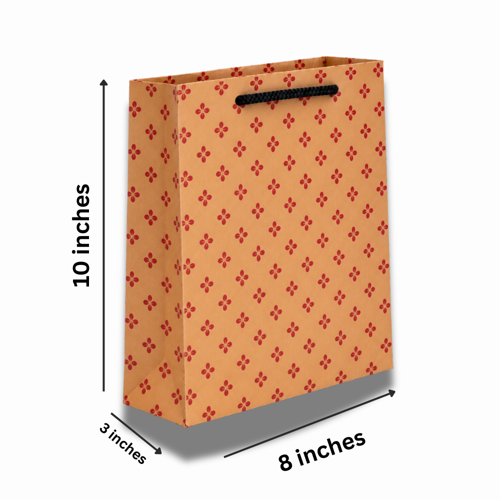 Premium Red Floral Printed Kraft Paper Gift Bag