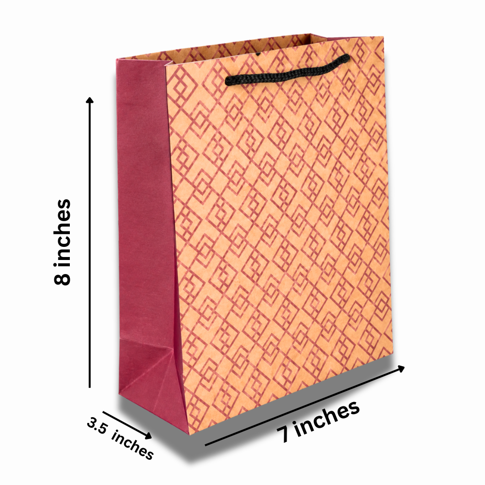 Premium Maroon Geometric Printed Paper Gift Bag